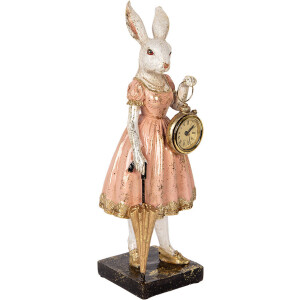 Clayre & Eef 6PR5138 Conejo Decorativo Blanco Rosa 14x11x34 cm Poliresina