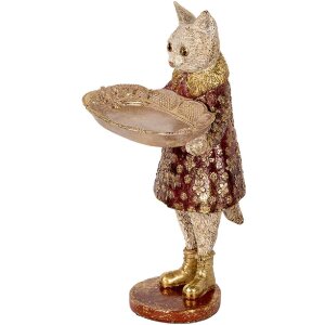 Clayre & Eef 6PR5142 Gato Decorativo Beige Dorado 16x14x27 cm