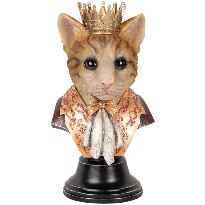 Clayre & Eef 6PR5107 Busto Decorativo Gato Marrón Beige 20x19x37 cm Estilo Campestre