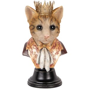 Clayre & Eef 6PR5107 Busto Decorativo Gato Marrón Beige 20x19x37 cm Estilo Campestre