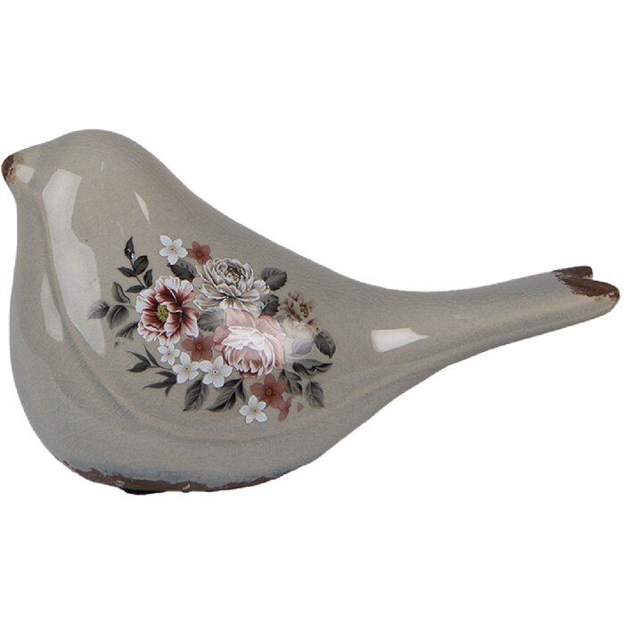 Clayre & Eef 6CE1969M Decoración Pájaro Gris Rosa 21x9x11 cm