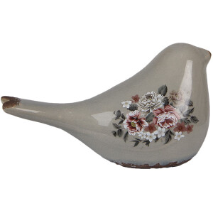 Clayre & Eef 6CE1969M Decoración Pájaro Gris Rosa 21x9x11 cm