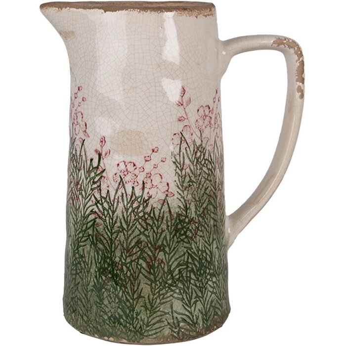 Clayre & Eef 6CE2016L Jarra Decoración Cerámica Beige Verde 21x14x26 cm