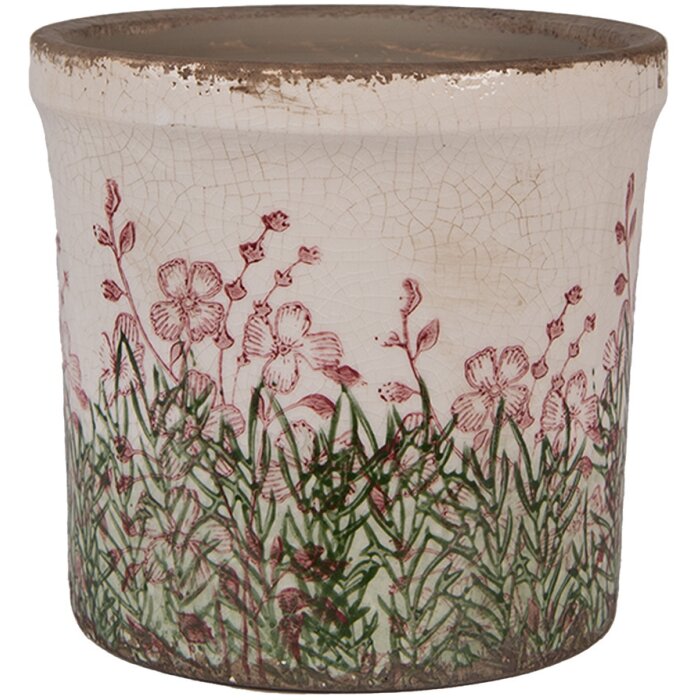 Clayre & Eef 6CE2017M Maceta Cerámica Beige Verde Ø 15x14 cm Estilo Campestre