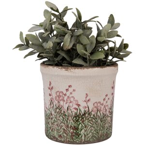Clayre & Eef 6CE2017M Maceta Cerámica Beige Verde Ø 15x14 cm Estilo Campestre