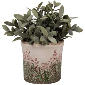 Clayre & Eef 6CE2017S Maceta Cerámica Beige Verde Ø 13x12 cm Estilo Campestre