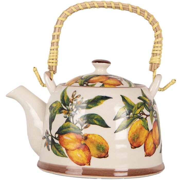 Clayre & Eef 6CETE0174 Tetera Cerámica Blanca Amarilla 800 ml Retro