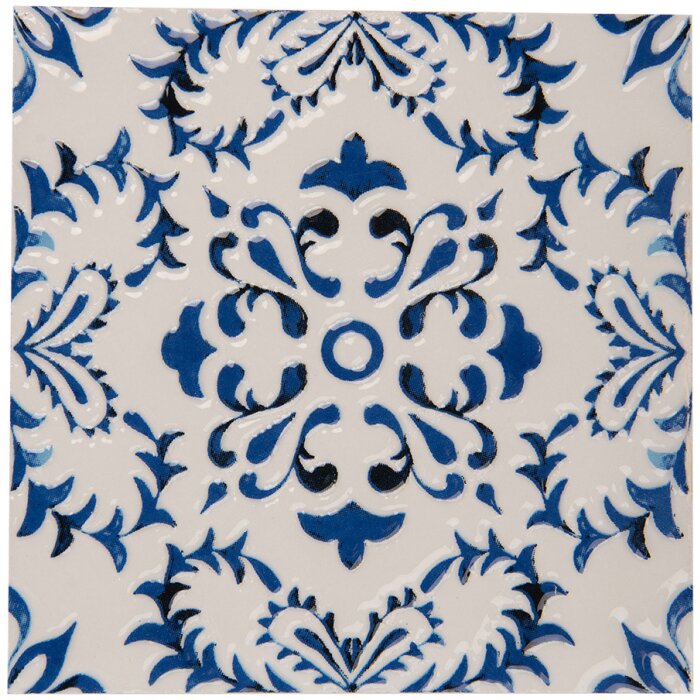 Clayre & Eef 6CE2053 Salvamanteles Cerámica Blanco Azul 15x15 cm Retro