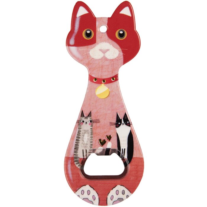Clayre & Eef 6CE2066 Abrebotellas Gato Rojo 5x14x1 cm Cerámica Estilo Campestre