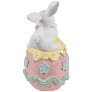 Clayre & Eef 6PR5211 Decoración Conejo sobre Huevo 9x9x17 cm Blanco Rosa