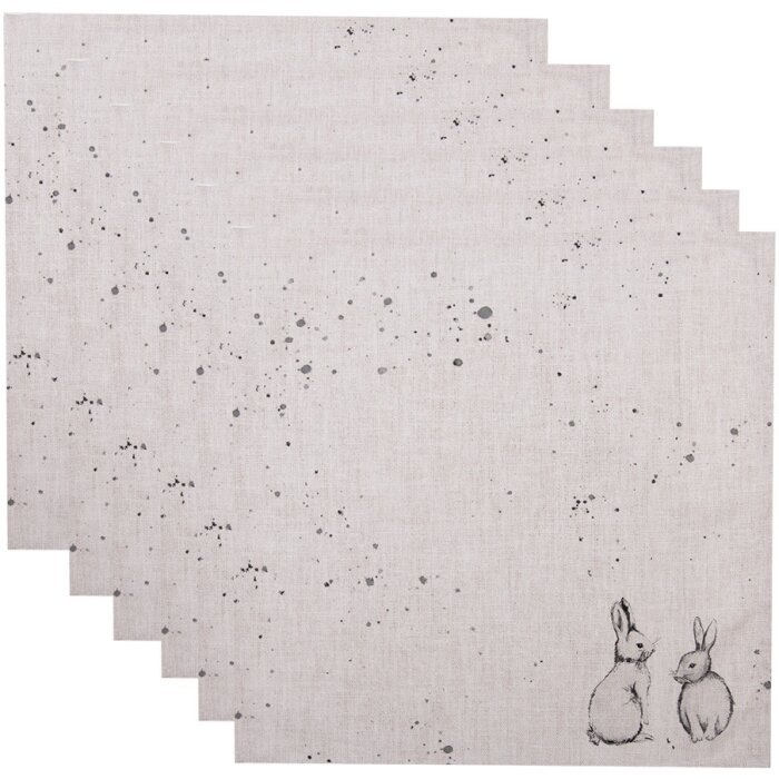 Clayre & Eef BNS43 Set de 6 servilletas 40x40 cm Beige Gris Motivo conejito