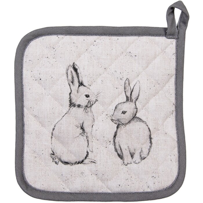 Clayre & Eef BNS45 Potholder 20x20 cm Beige Gris con motivo de conejito