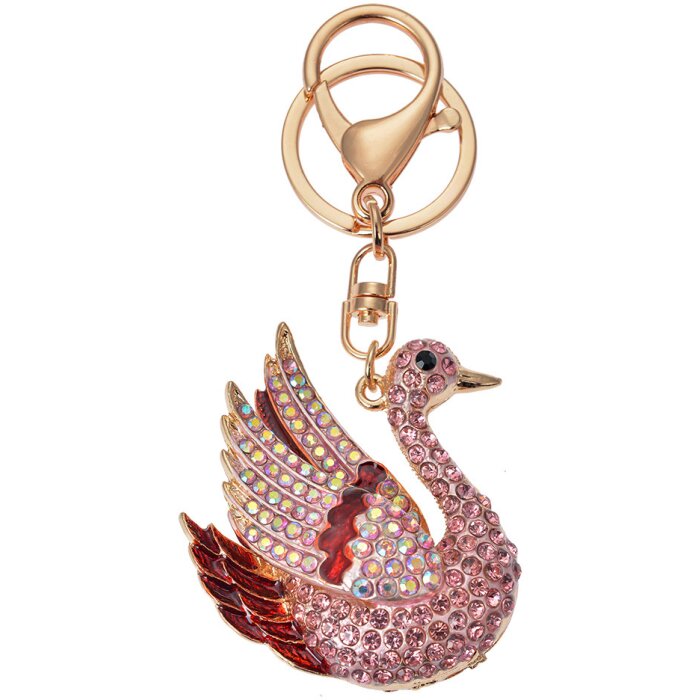 Juleeze JZKC0171 Llavero cisne oro rosa strass 5x2x6 cm