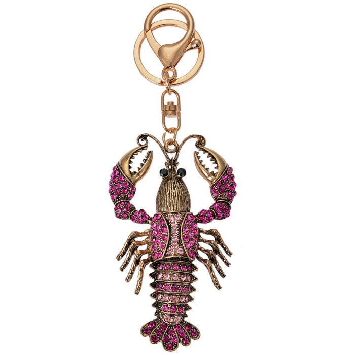 Juleeze JZKC0172 Llavero Langosta Color Dorado Morado Pedrería