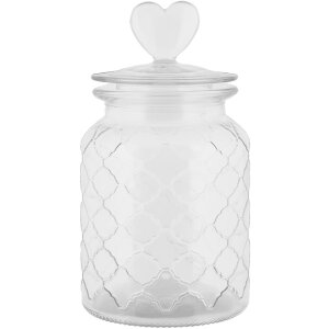 Clayre & Eef tarro de almacenaje tapa corazón Ø 11x20 cm vidrio estilo campestre