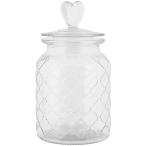 Clayre & Eef tarro de almacenaje tapa corazón Ø 11x20 cm vidrio estilo campestre