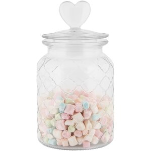 Clayre & Eef tarro de almacenaje tapa corazón Ø 11x20 cm vidrio estilo campestre