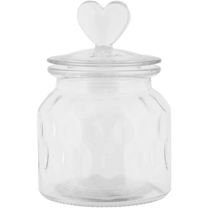 Clayre & Eef tarro de almacenaje tapa corazón cristal Ø11 cm H16 cm estilo country