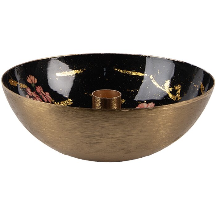 Clayre & Eef 65881 Candelero Oro Negro Ø 17x6 cm Hierro Estilo Barroco