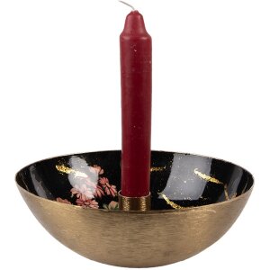 Clayre & Eef 65881 Candelero Oro Negro Ø 17x6 cm Hierro Estilo Barroco