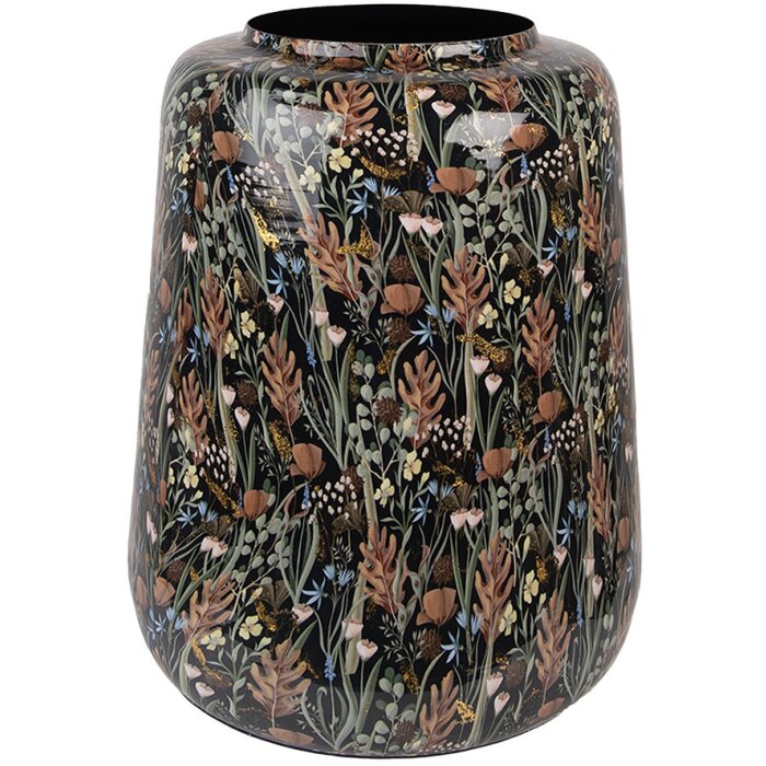 Clayre & Eef 65886 Jarrón Decorativo Hierro Negro Marrón Ø 31x40 cm Diseño Botánico