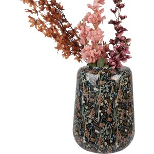 Clayre & Eef 65886 Jarrón Decorativo Hierro Negro Marrón Ø 31x40 cm Diseño Botánico