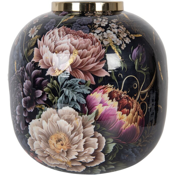 Clayre & Eef 65888 Jarrón Decorativo Hierro Negro Rosa Ø 29x29 cm