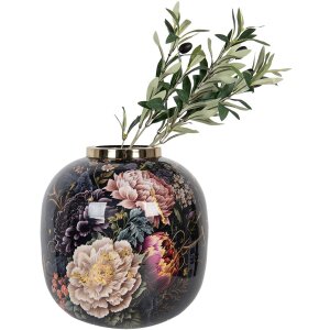 Clayre & Eef 65888 Jarrón Decorativo Hierro Negro Rosa Ø 29x29 cm