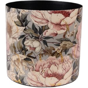 Clayre & Eef 65894 Maceta Hierro Gris Rosa Ø 16x15 cm Diseño Romántico