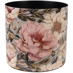 Clayre & Eef 65894 Maceta Hierro Gris Rosa Ø 16x15 cm Diseño Romántico