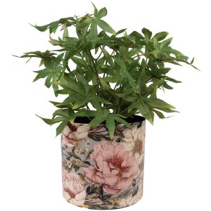 Clayre & Eef 65894 Maceta Hierro Gris Rosa Ø 16x15 cm Diseño Romántico