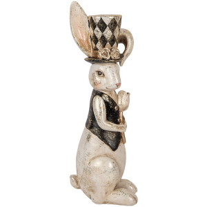 Clayre & Eef figurita decorativa conejo vintage blanco negro oro 12x14x38 cm
