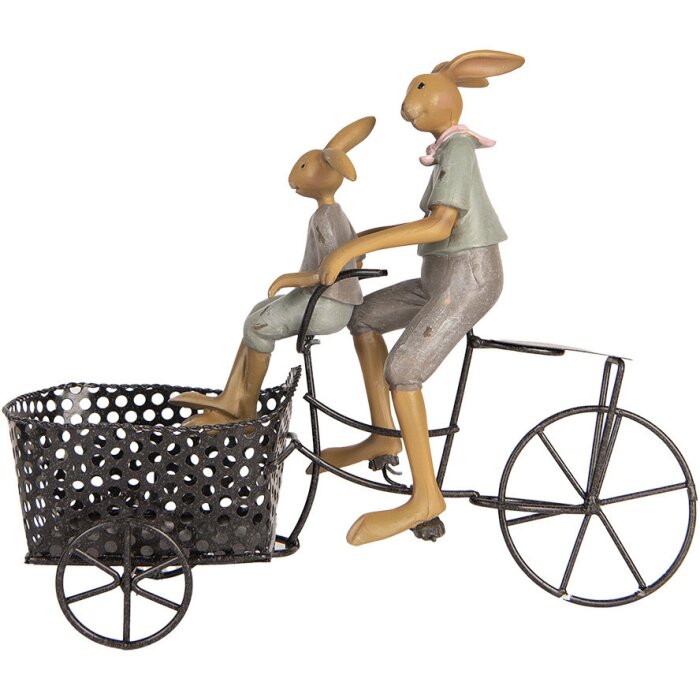 Clayre & Eef decoración conejo en bicicleta estilo country 28x12x23 cm
