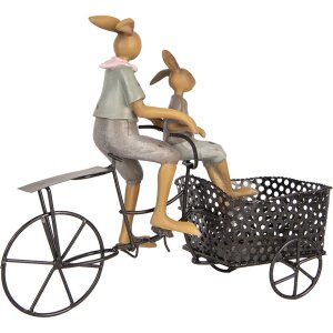 Clayre & Eef decoración conejo en bicicleta estilo country 28x12x23 cm