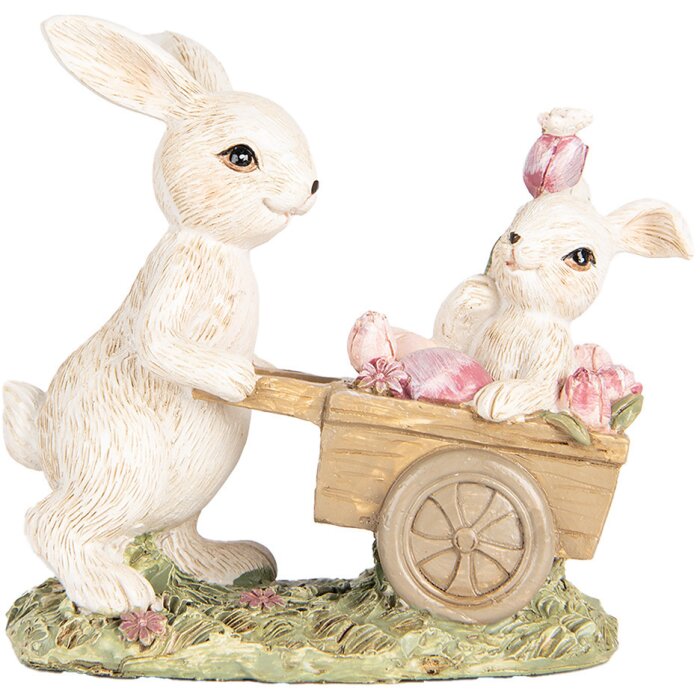 Clayre & Eef Figurita Decorativa Conejo con Carro Beige 14x7x12 cm