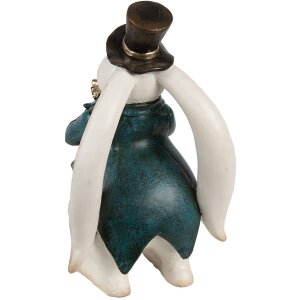 Clayre & Eef Figurita Decorativa Conejo Blanco Azul 14x13x23 cm Poliresina