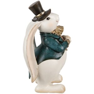 Clayre & Eef Figurita Decorativa Conejo Blanco Azul 14x13x23 cm Poliresina