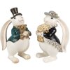 Clayre & Eef Figurita Decorativa Conejo Blanco Azul 14x13x23 cm Poliresina