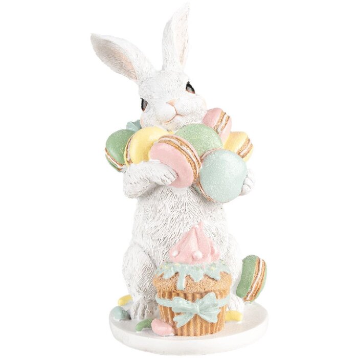 Clayre & Eef Decoración Conejo Blanco Rosa 13x15x25 cm Decoración de Pascua