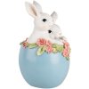 Clayre & Eef Figura Decorativa Conejo en un Huevo de Pascua Blanco Azul 13x12x21 cm