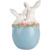 Clayre & Eef Figura Decorativa Conejo en un Huevo de Pascua Blanco Azul 13x12x21 cm