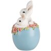 Clayre & Eef Figura Decorativa Conejo en un Huevo de Pascua Blanco Azul 13x12x21 cm