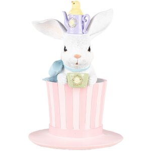 Clayre & Eef figurita decorativa conejo con sombrero blanco rosa Ø 18x26 cm estilo country