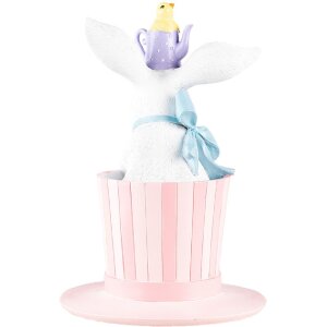 Clayre & Eef figurita decorativa conejo con sombrero blanco rosa Ø 18x26 cm estilo country