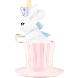 Clayre & Eef figurita decorativa conejo con sombrero blanco rosa Ø 18x26 cm estilo country