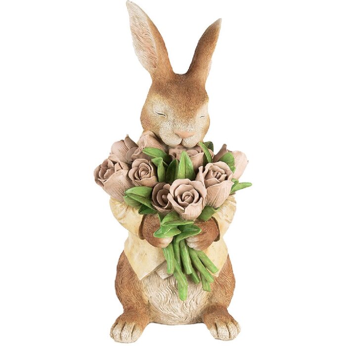 Clayre & Eef Decoración Conejo Poliresina Marrón Beige 19x23x39 cm Casa de Campo