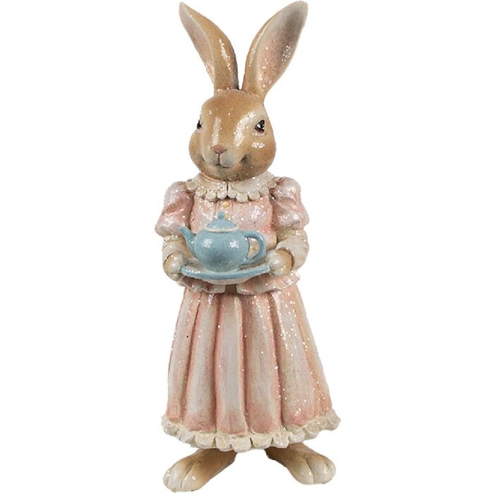 Clayre & Eef Decoración Conejo Poliresina Marrón Rosa 11x11x26 cm Estilo campestre