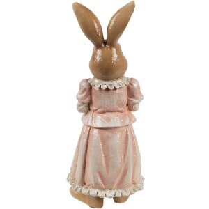 Clayre & Eef Decoración Conejo Poliresina Marrón Rosa 11x11x26 cm Estilo campestre