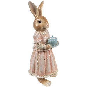 Clayre & Eef Decoración Conejo Poliresina Marrón Rosa 11x11x26 cm Estilo campestre