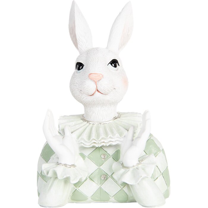 Clayre & Eef Conejo Decorativo Blanco Verde 11x10x16 cm Poliresina Estilo Campestre